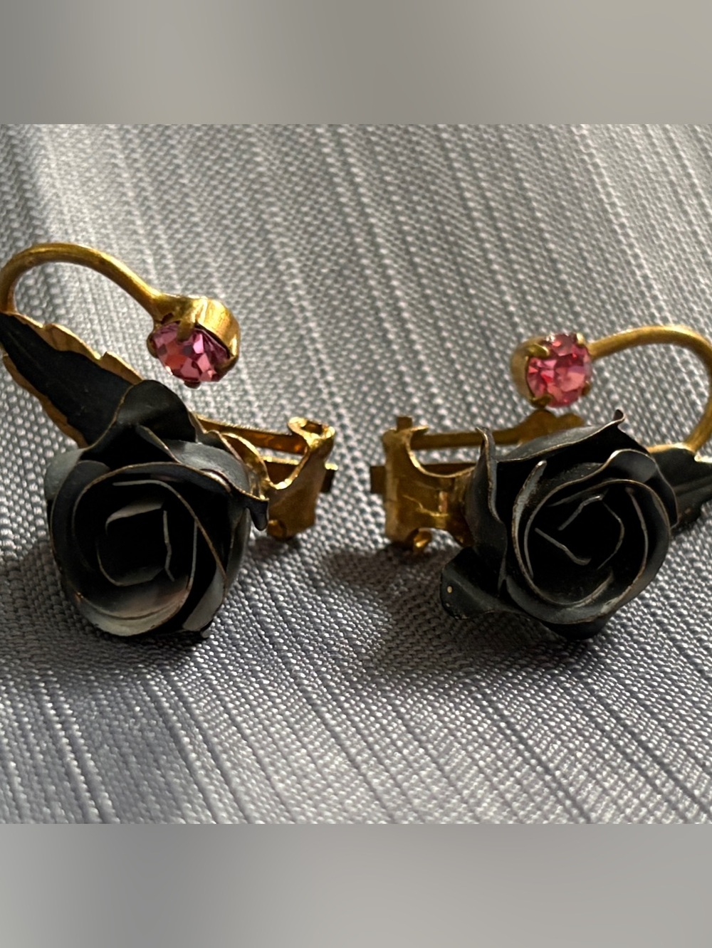 Vintage Black Rose Clip-On Earrings